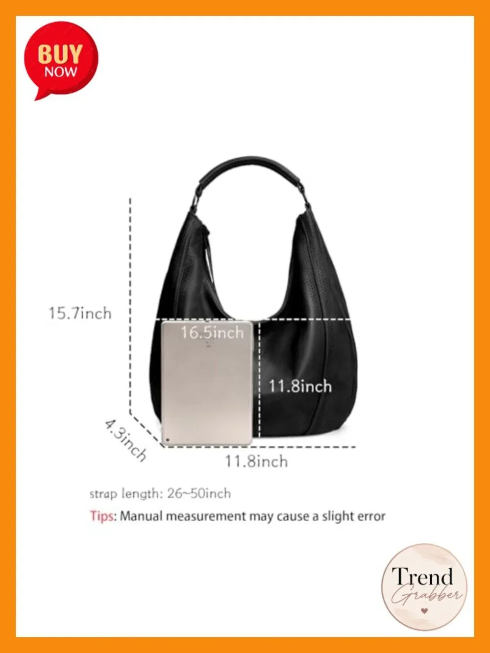 Faux Leather Hobo Shoulder Bag Tote with Adjustable Crossbody Strap, Large